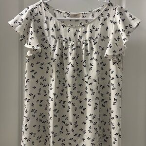 Loft Floral Print Ruffle Sleeve Top - White and Black